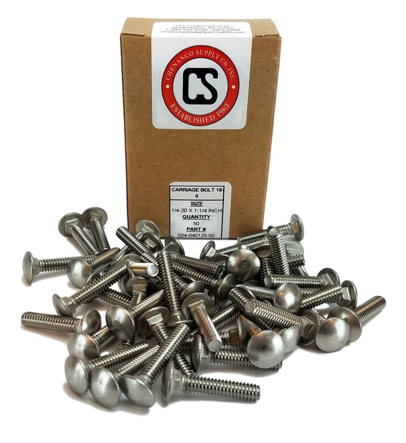 Chenango Supply Stainless 1/4-20 x 1-1/4inches Carriage Bolt (3/4inches to 5inches Lengths Available in Listing), 18-8 Stainless Steel,50 Pieces (1/4-20x1-1/4) - Image 2